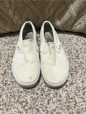White Vans Classic Slip-On Canvas Sneakers Women’s Size 8